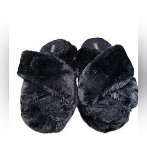 Steve Madden Women's Faux Fur Criss Cross Comfy Slippers Size  Largest Black